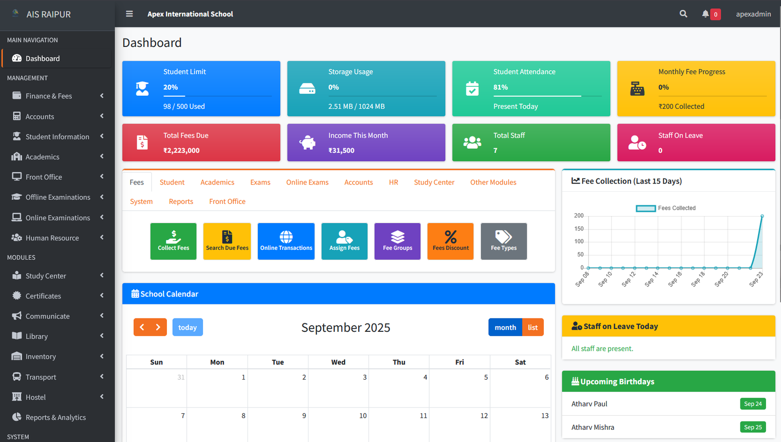 Intuitive School Admin Panel